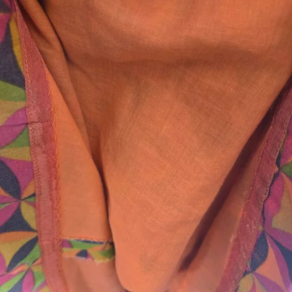 Vintage Jody of California 70s Orange Brown Green Geometric Mini Dress Flaws - Picture 9 of 14